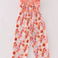 Pumpkin floral print bow girl jumpsuit