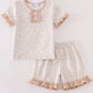 Beige leopard girl ruffle shorts set