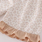 Beige leopard girl ruffle shorts set