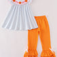 Blue stripe pumpkin french knot girl set