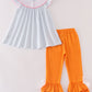 Blue stripe pumpkin french knot girl set