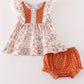 Brown floral ruffle baby girl set