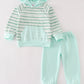 Green stripe boy hoodie set