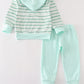 Green stripe boy hoodie set