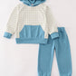 Teal plaid boy hoodie pants set