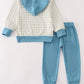 Teal plaid boy hoodie pants set