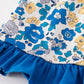 Blue floral print ruffle baby bloomers set