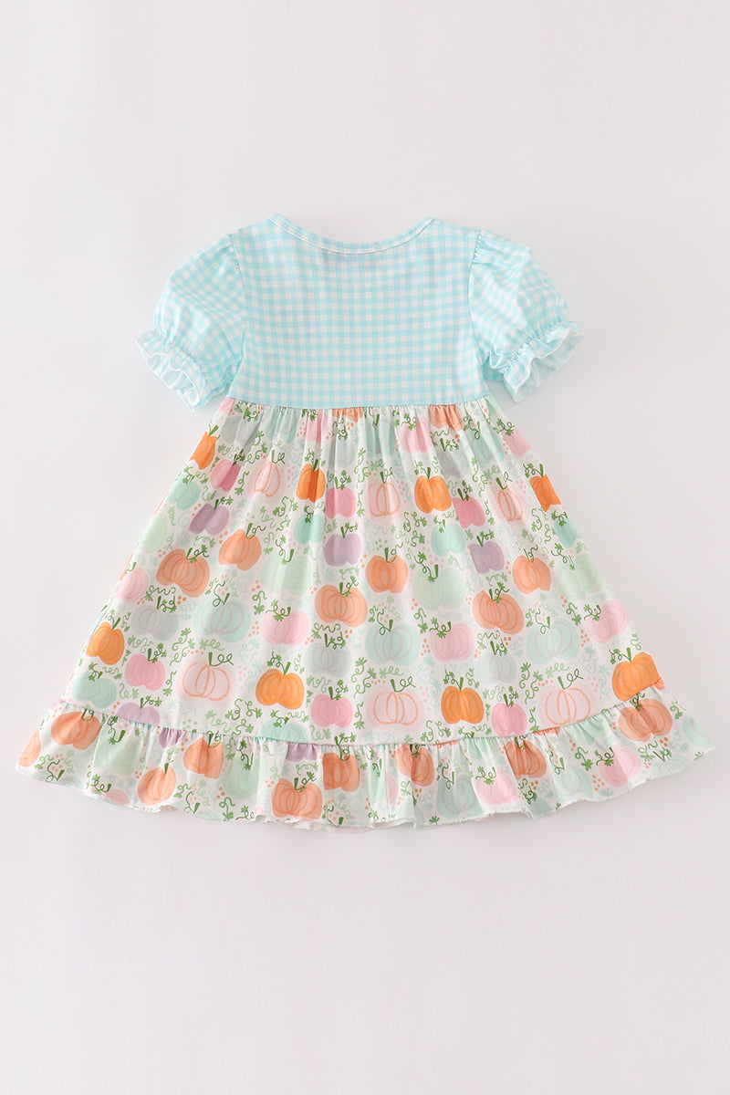 Pumpkin print ruffle girl dress