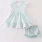 Blue stripe ruffle baby bloomer set