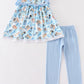 Blue character girl ruffle pants set