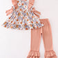 Coral floral print ruffle girl set