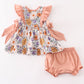 Coral floral print baby ruffle set