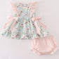 Green floral ruffle baby set