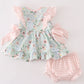 Green floral ruffle baby set