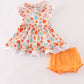 Orange pumpkin print ruffle bloomer set