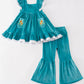 Blue velvet sunflowers embroidery girl set