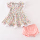 Pink floral print baby bloomers set