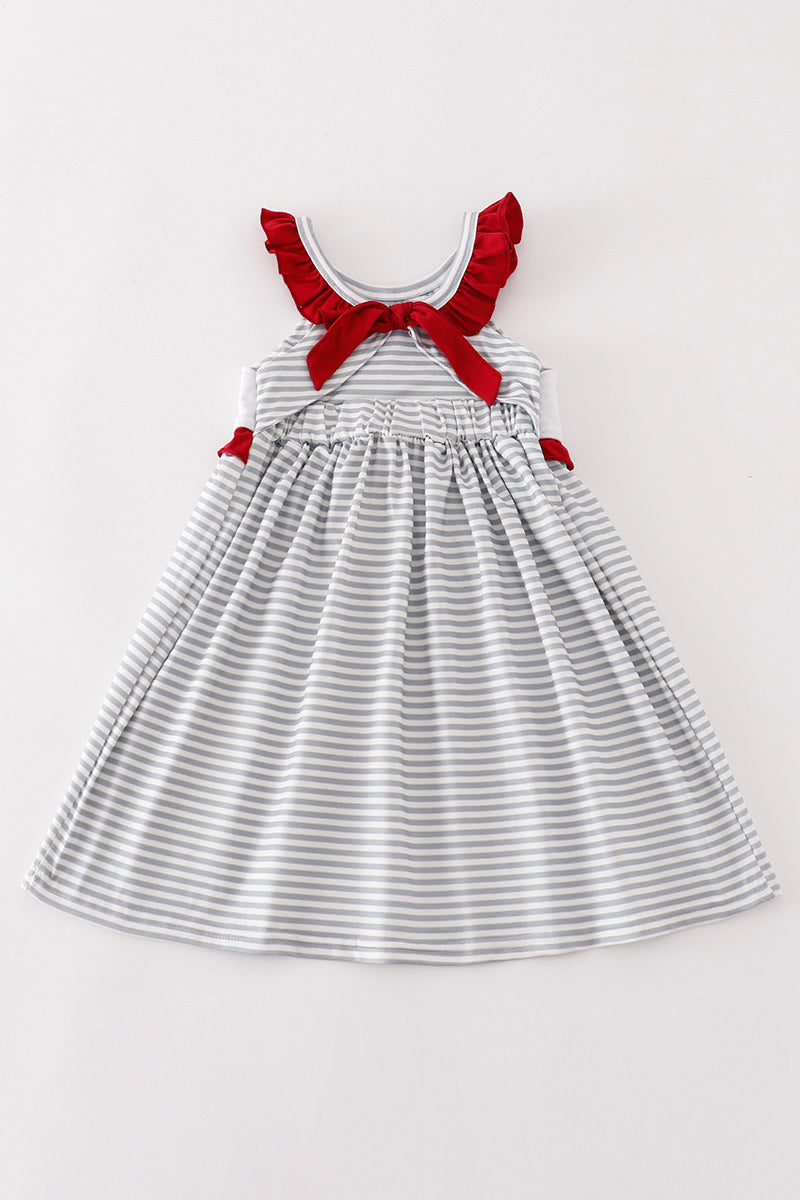 Maroon ROLL TIDE embroidery stripe dress