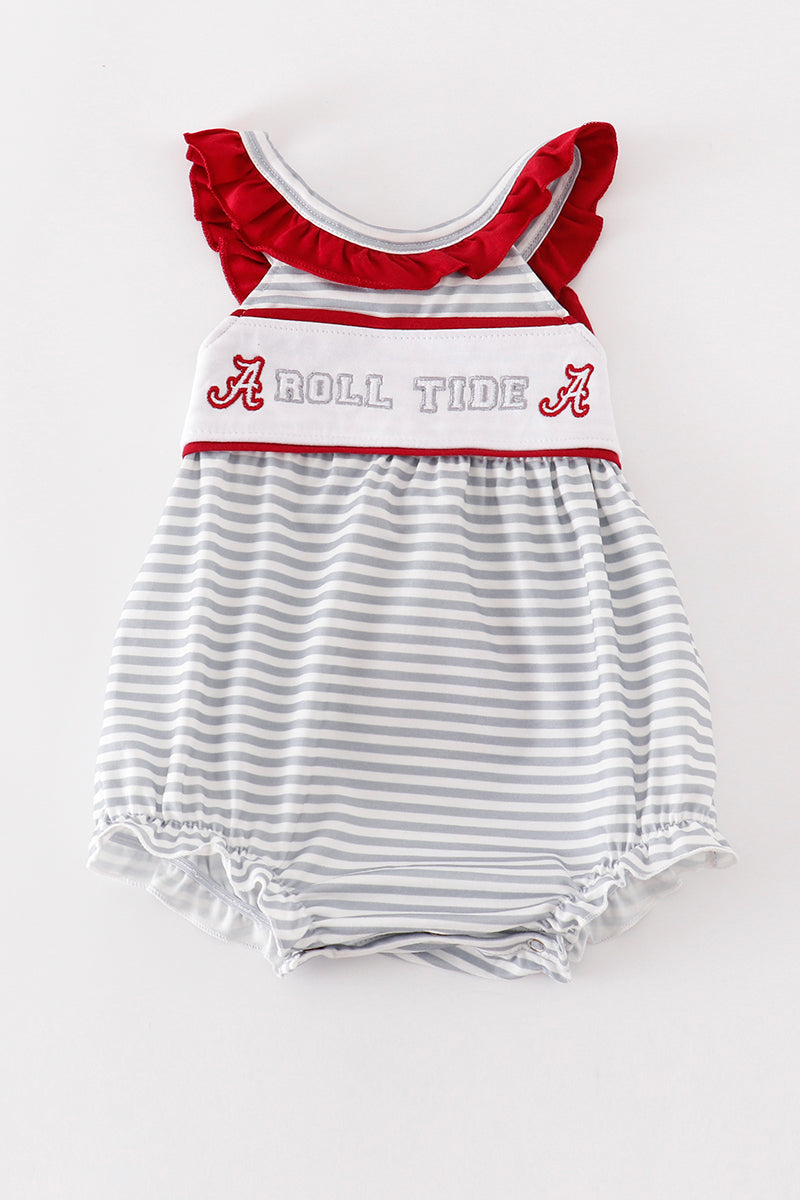 Maroon ROLL TIDE embroidery stripe girl bubble