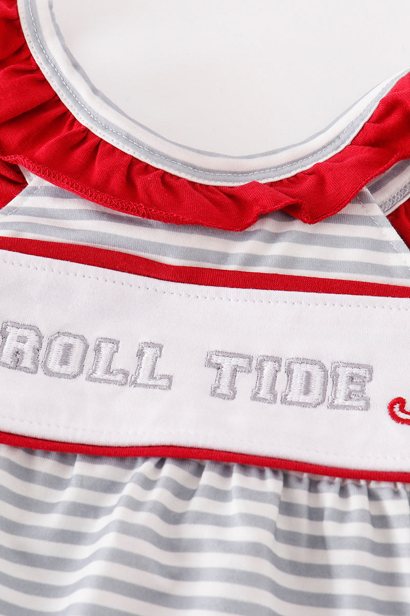 Maroon ROLL TIDE embroidery stripe girl bubble