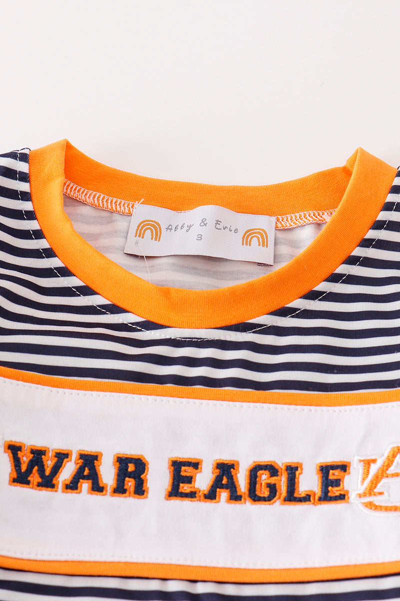 Navy WAR EAGLE embroidery stripe boy set