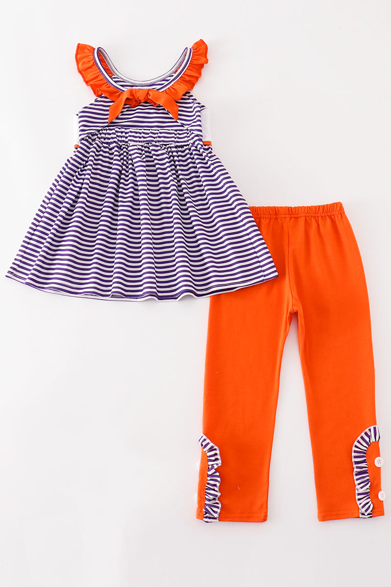 Purple stripe GO TIGERS embroidery girl set