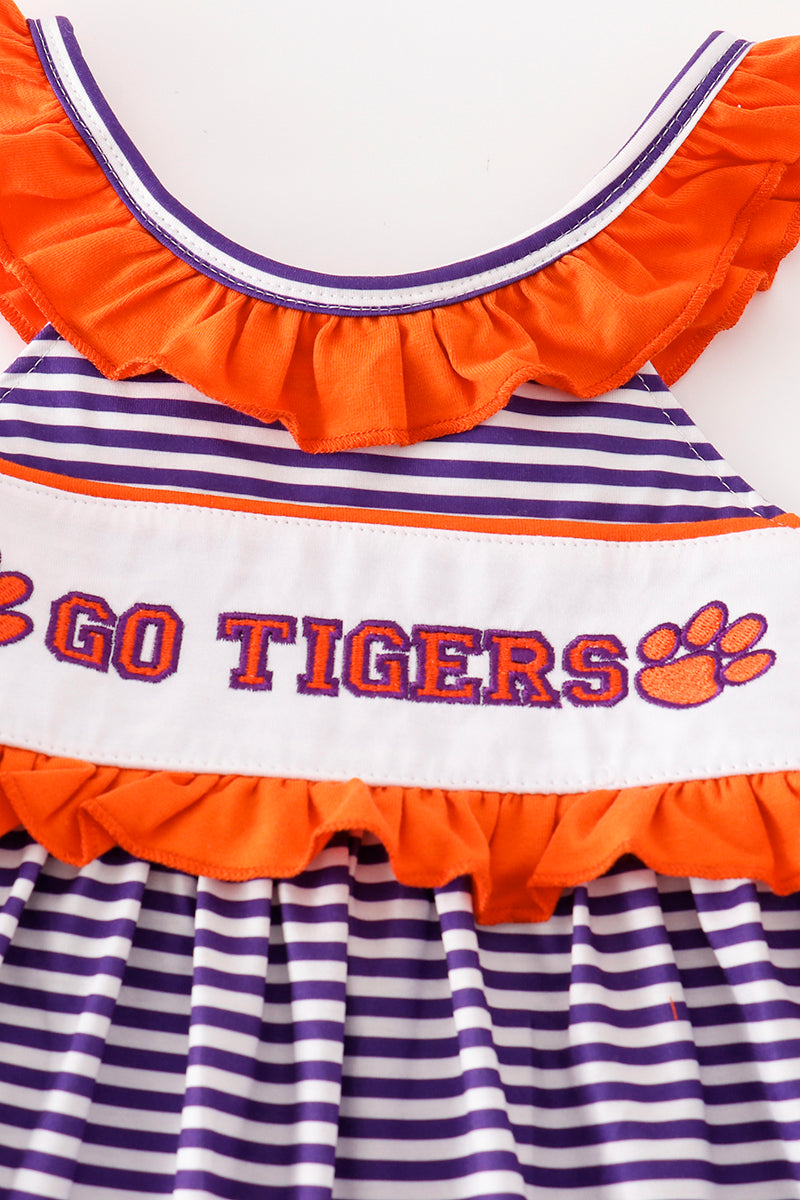 Purple stripe GO TIGERS embroidery girl set