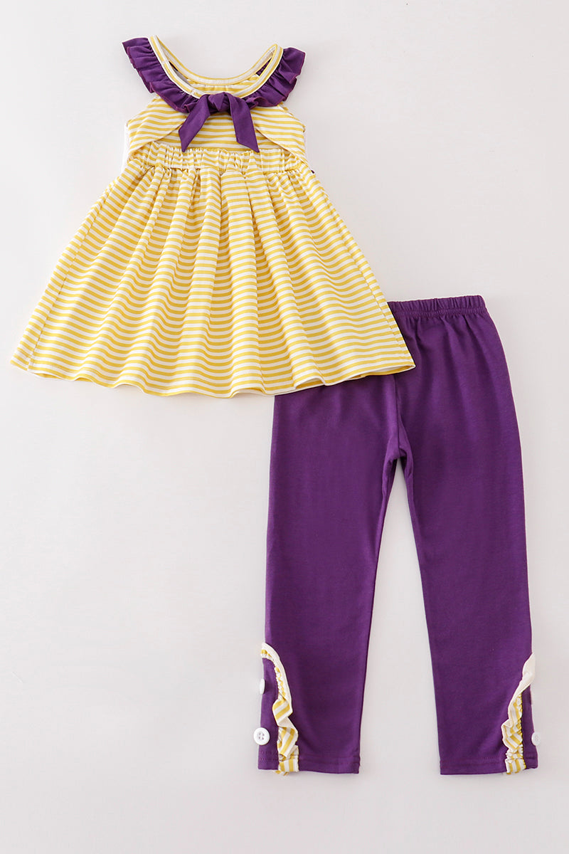 Purple gold stripe GEAUX embroidery girl set