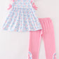 Pink bow print ruffle girl set