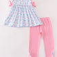 Pink bow print ruffle girl set