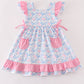 Pink bow print ruffle dress