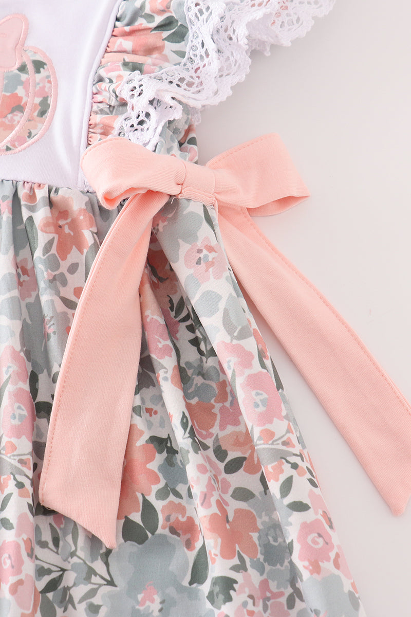 Floral bow pumpkin applique dress