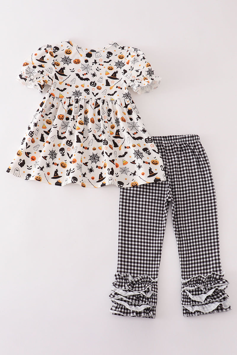 Halloween plaid girl ruffle set