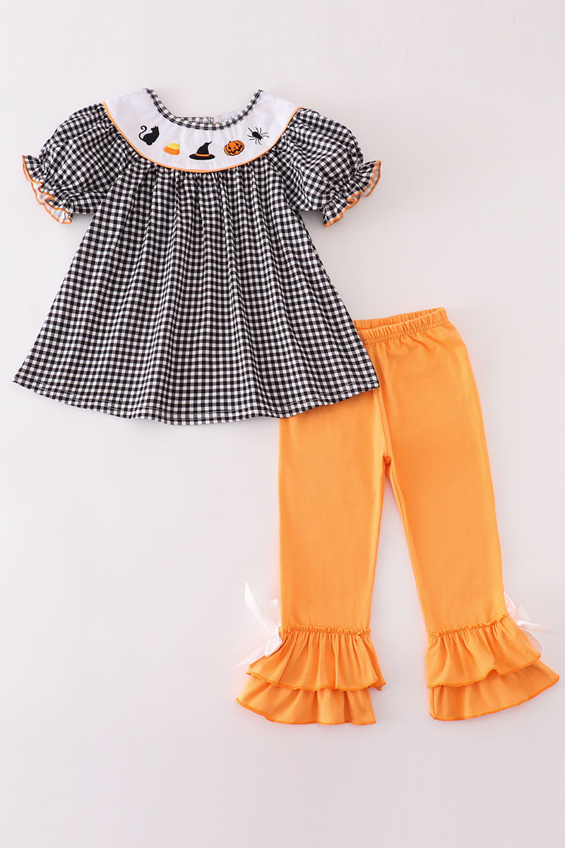 Halloween embroidery plaid girl set