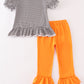 Halloween pumpkin puppy stripe applique girl set