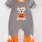 Halloween pumpkin puppy stripe applique girl romper