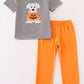 Halloween pumpkin puppy stripe applique boy set