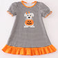 Halloween pumpkin puppy stripe applique dress