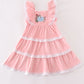 Pink velvet pumpkin embroidery tiered dress