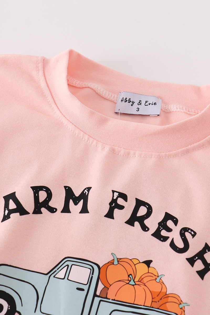 Pink farm fresh pumpkins girl top