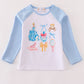 Blue princess bow print girl top