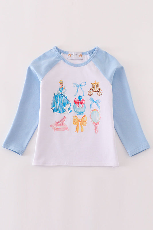 Blue princess bow print girl top