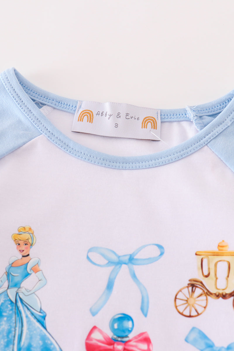 Blue princess bow print girl top