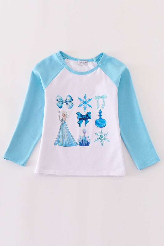 Sky princess bow print girl top