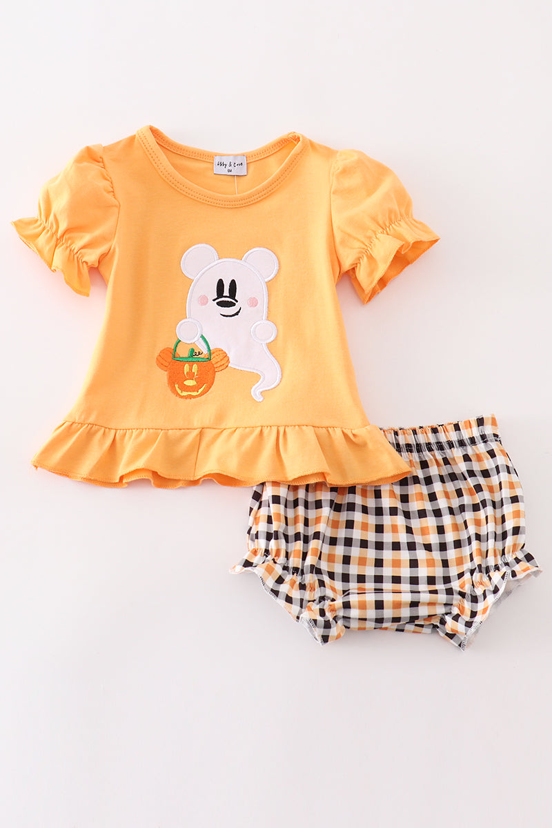 Orange halloween character ghost applique baby set