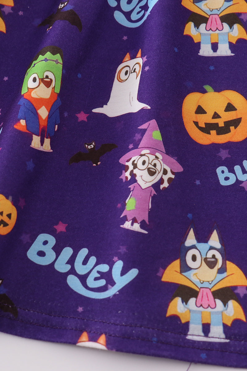 Purple halloween pumpkin twirl dress