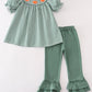 Green gingham pumpkin embroidery girl set