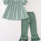 Green gingham pumpkin embroidery girl set