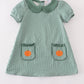 Green gingham pumpkin embroidery dress