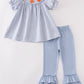 Blue gingham pumpkin embroidery girl set